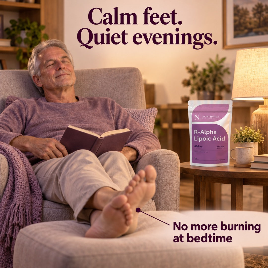 Northvale R-Alpha Lipoic Acid: Calm feet.; Quiet evenings.; No more burning at bedtime